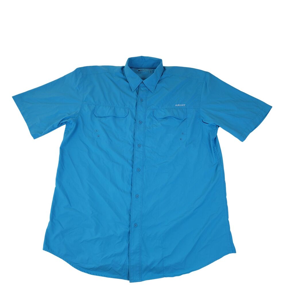 Ariat AriatTek Heat Series Short Sleeve Button Up Shirt Men’s Large Light Blue